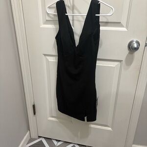 Lulu's Black Deep V Mini Bodycon Dress